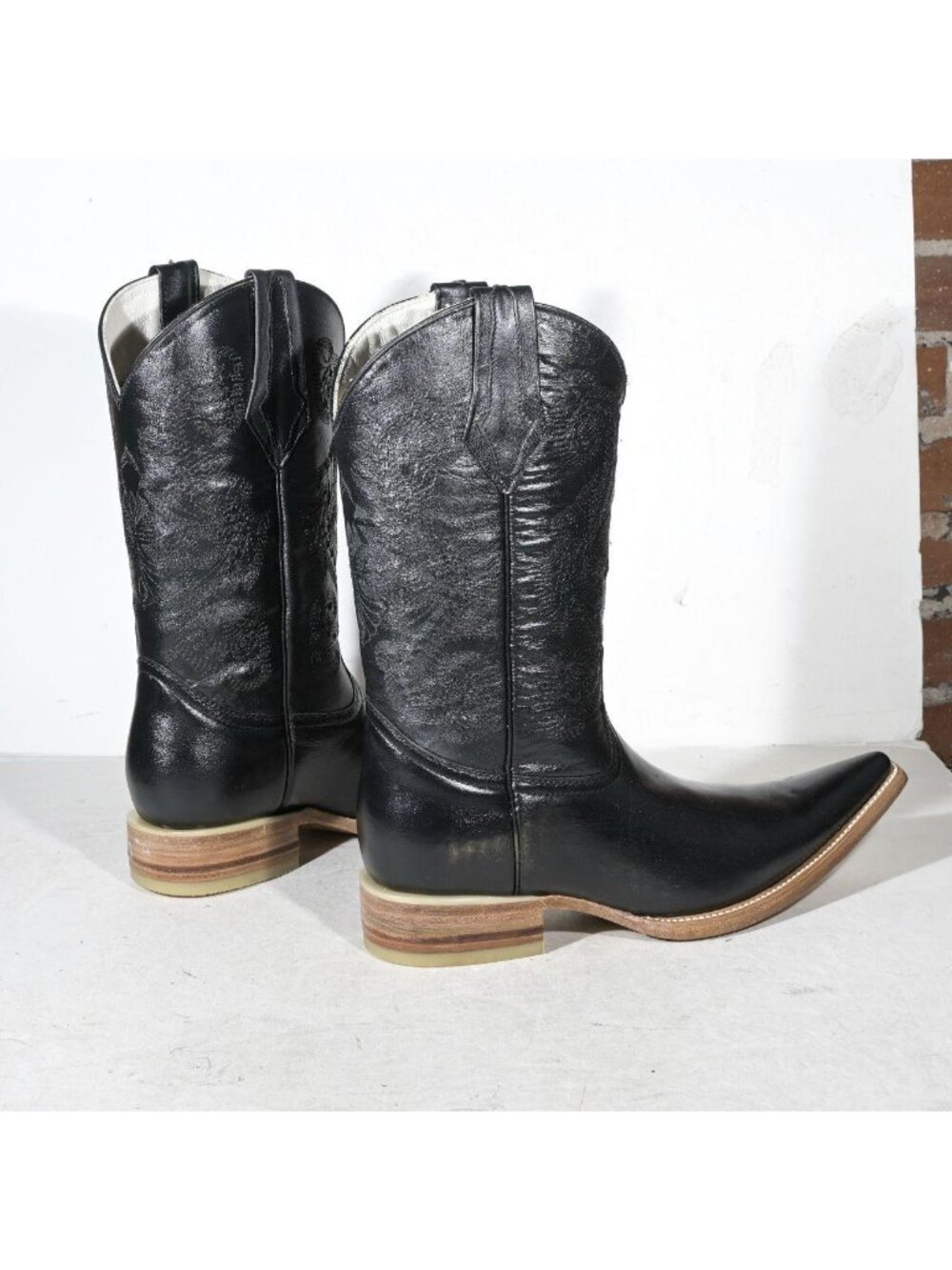 Vintage Black Leather Western Cowboy Boots Deadstock New in Box Men's 8.5 Women' - Picture 3 of 7